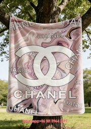 Soft Pink Marble Swirl Chanel Double C Logo Flannel Sofa Throw Blanket IMG_7003